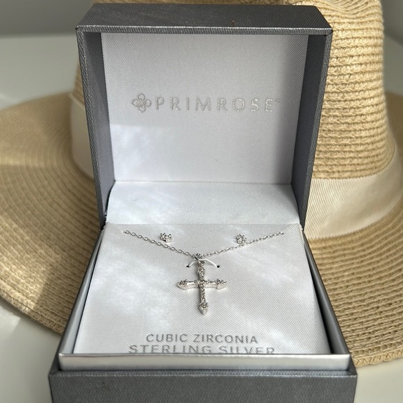 Kohl's Jewelry - Kohl’s Cubic Zirconia Sterling Silver Cross Necklace & Earrings Set